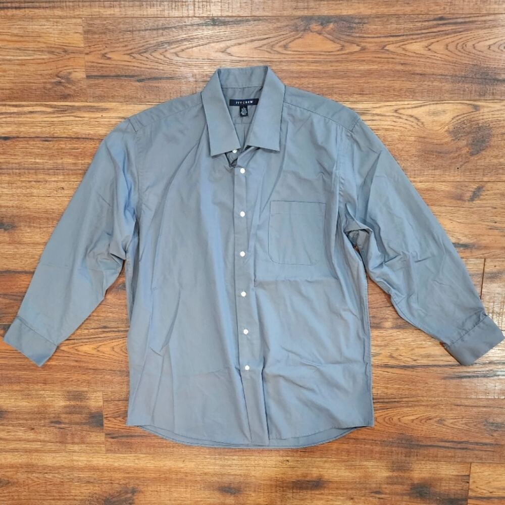Ivy Crew Men's Solid Grey Long Sleeve Casual Button Down Shirt Large L